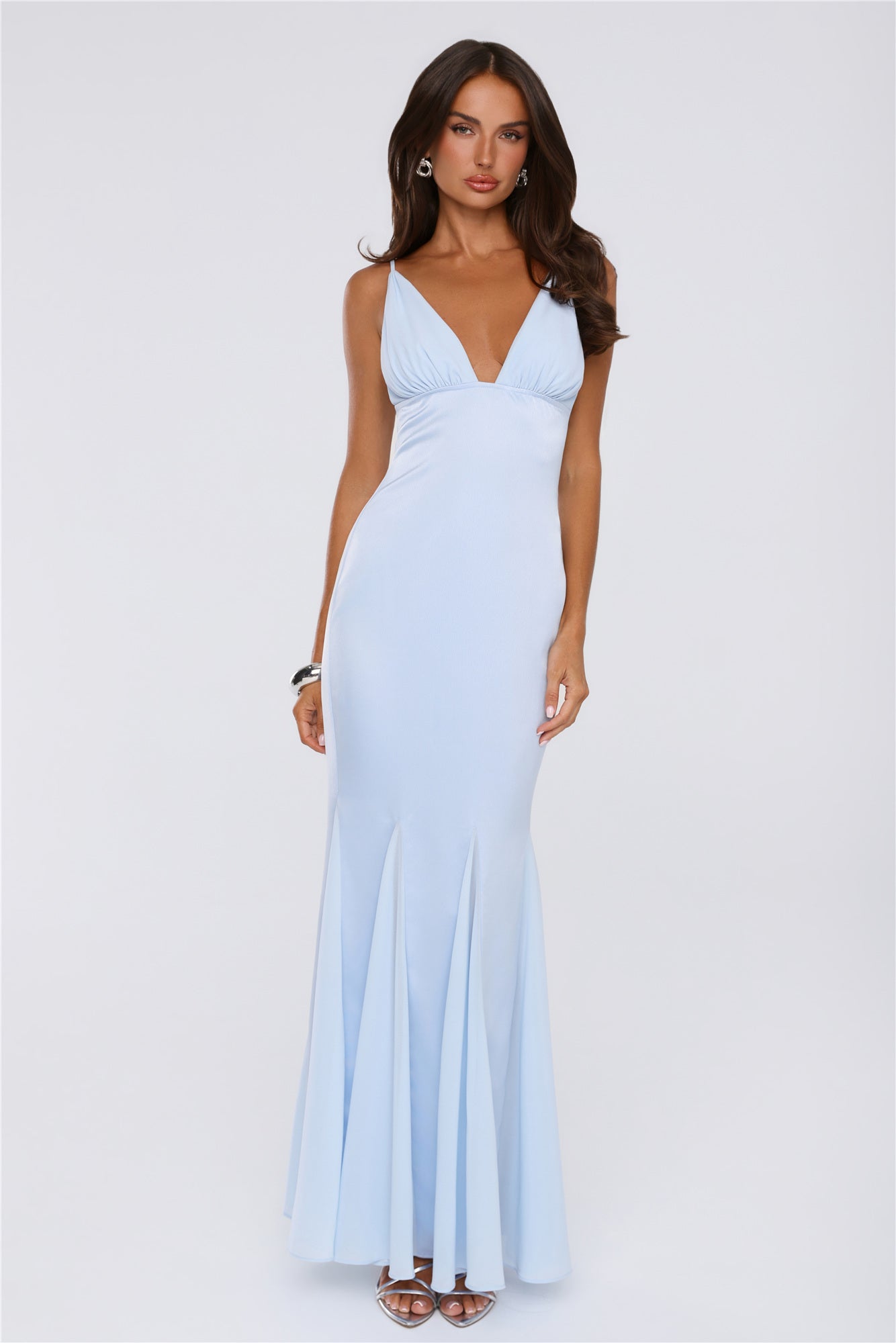 Flirty Petal Pop Satin Maxi Dress Blue