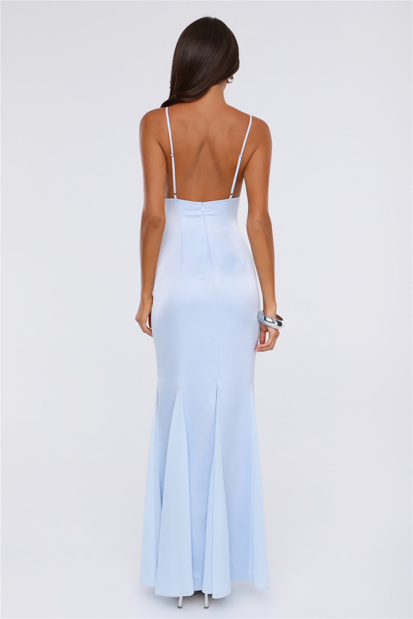 Flirty Petal Pop Satin Maxi Dress Blue