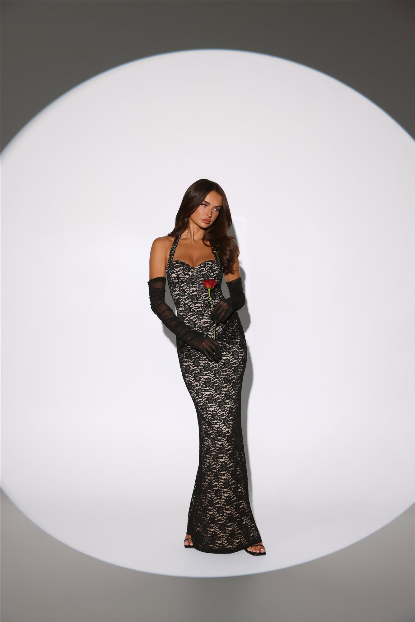 Delicate Daydream Halter Lace Maxi Dress Black