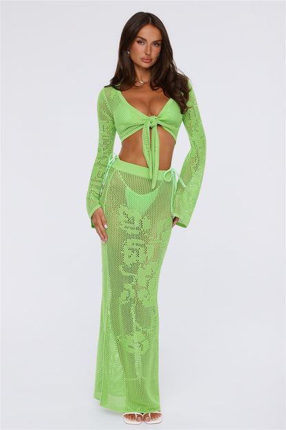 Havana Sunset Knit Crop Top Lime Green