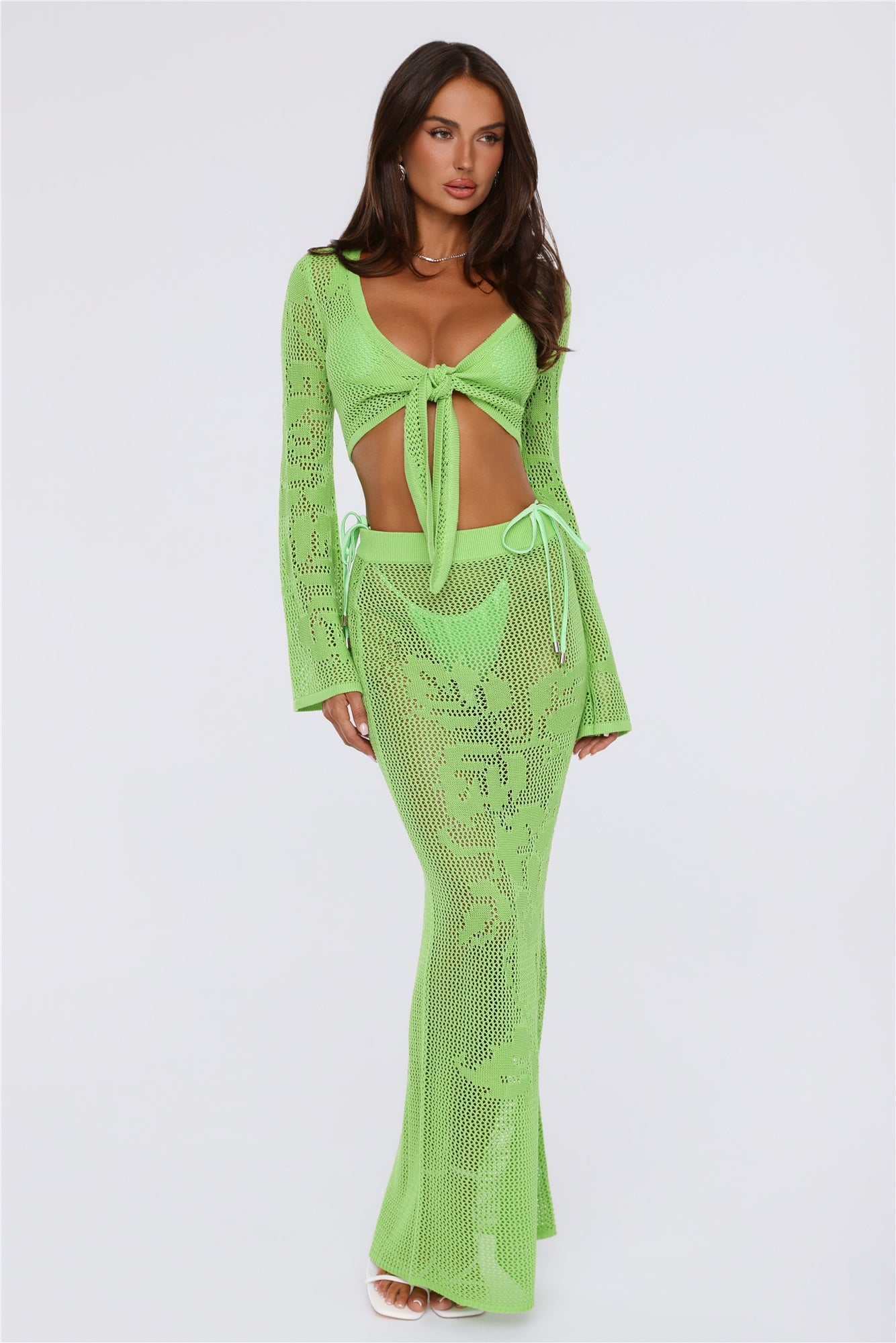 Havana Sunset Knit Crop Top Lime Green
