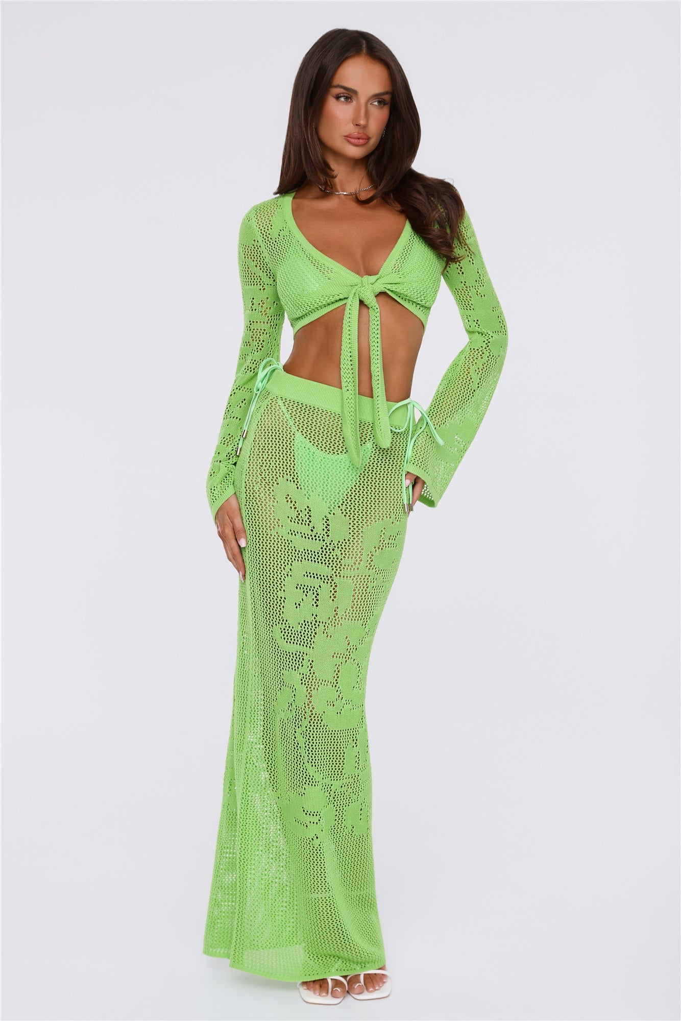 Havana Sunset Knit Crop Top Lime Green
