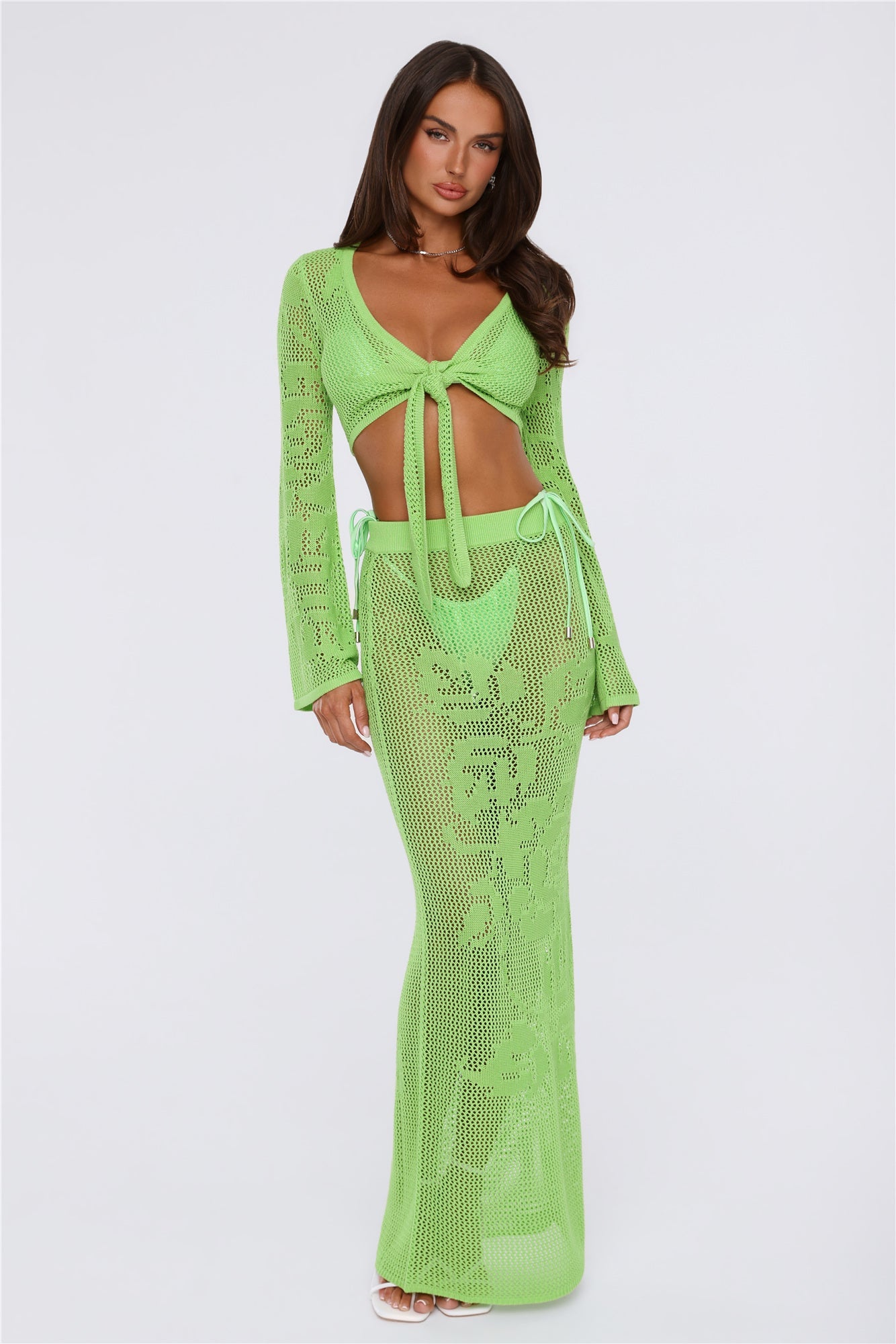 Havana Sunset Knit Maxi Skirt Lime Green