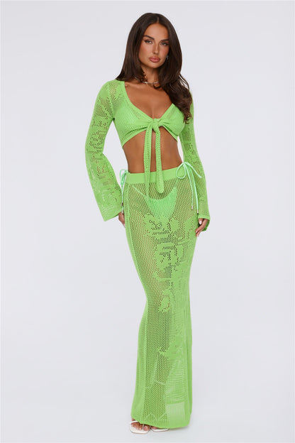Havana Sunset Knit Crop Top Lime Green