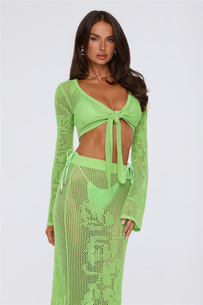 Havana Sunset Knit Crop Top Lime Green