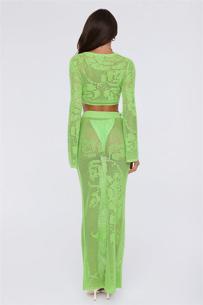 Havana Sunset Knit Maxi Skirt Lime Green