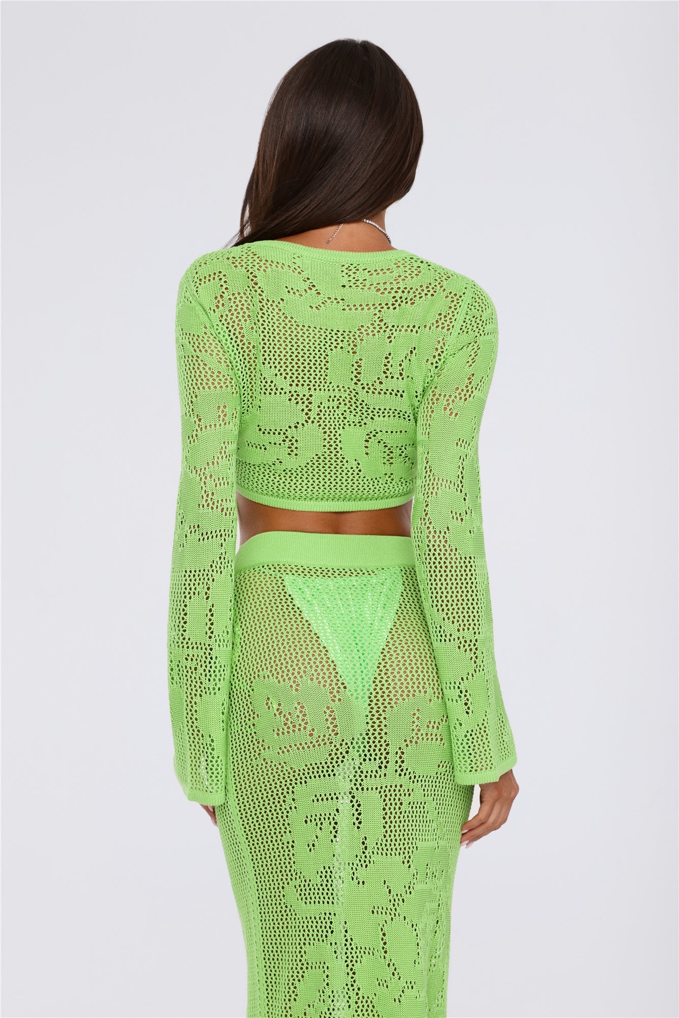 Havana Sunset Knit Crop Top Lime Green