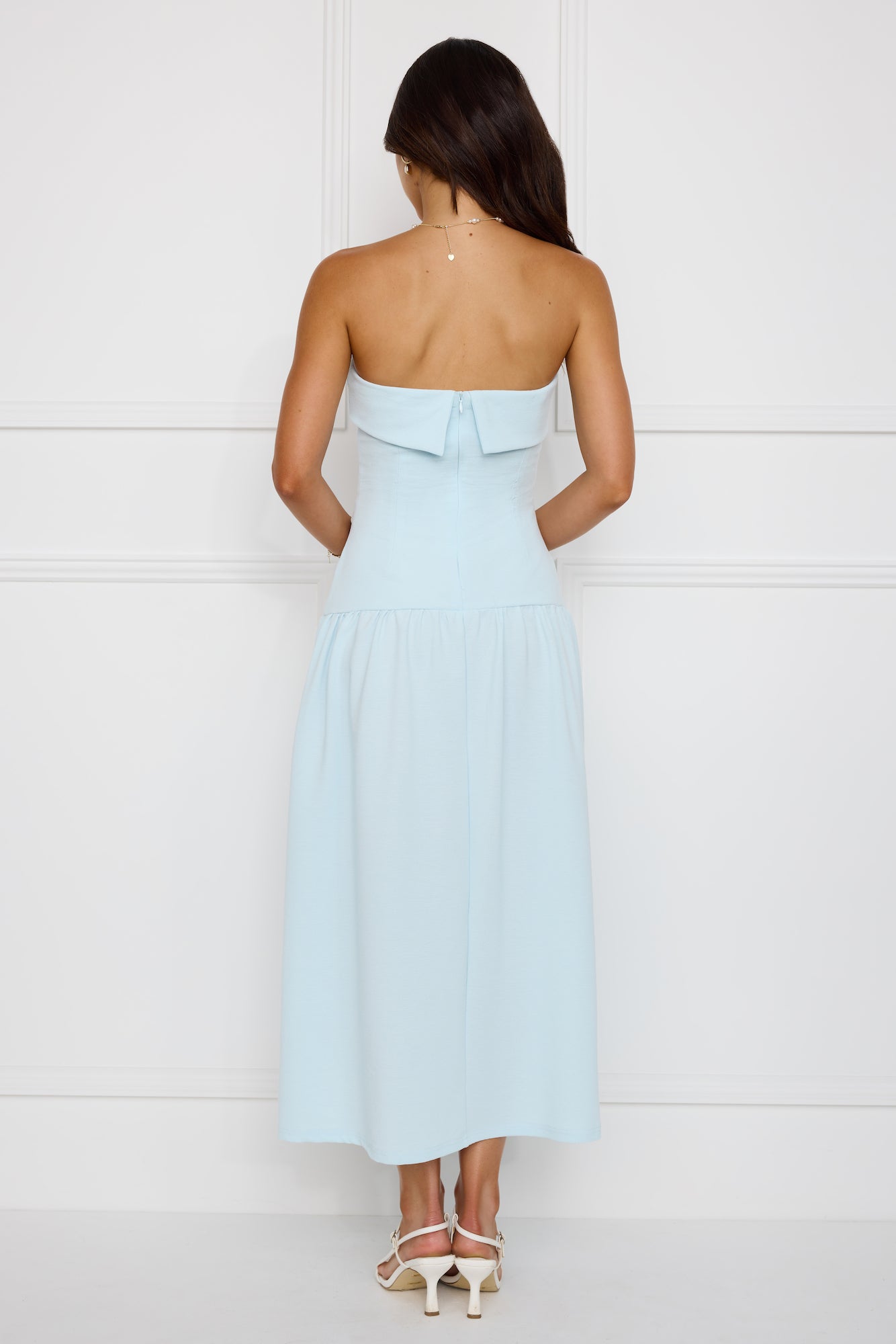 Effortlessly Posh Strapless Midi Dress Blue
