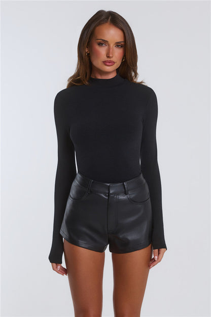 Your Temptation Faux Leather Mini Shorts Black