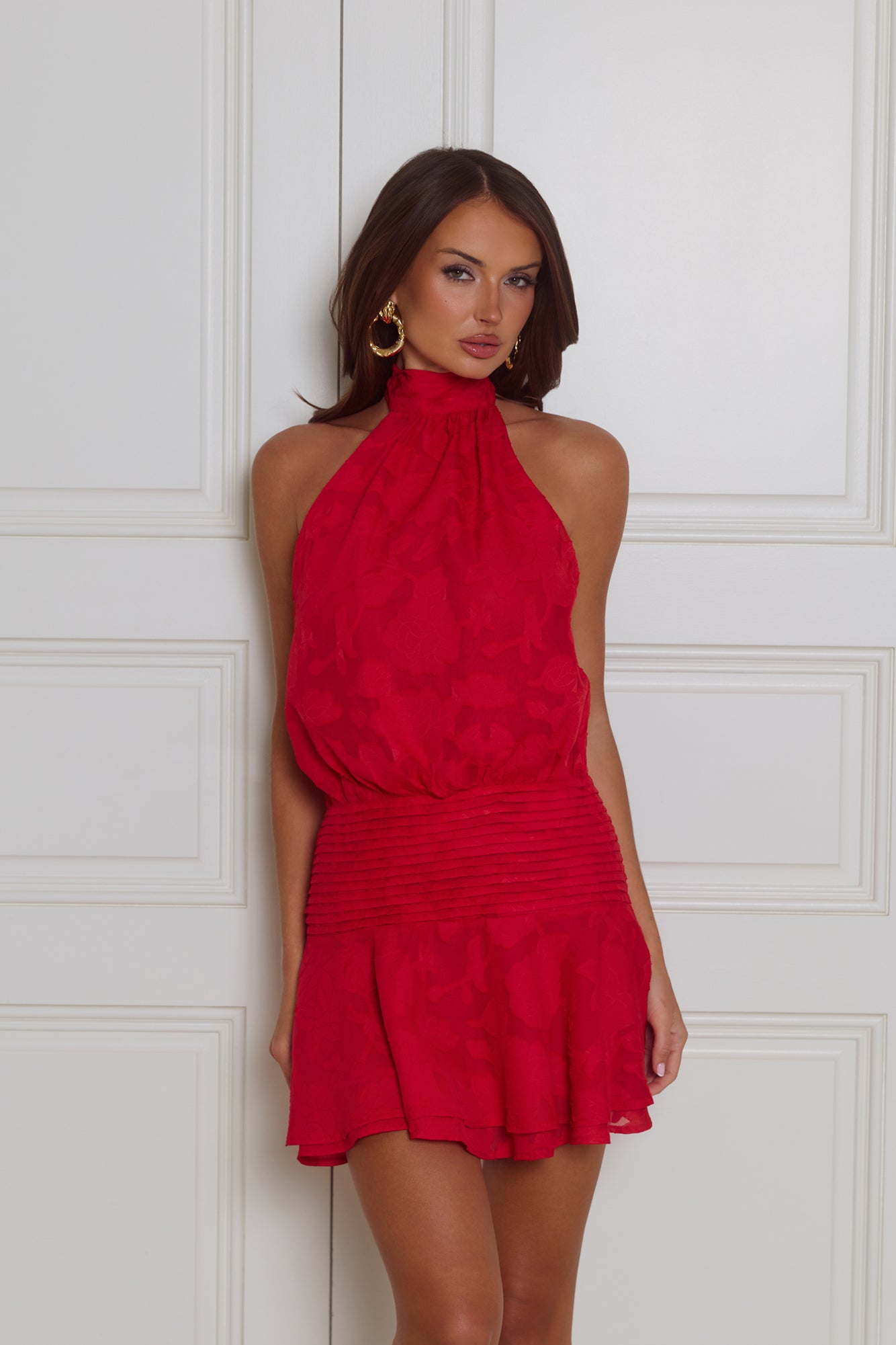 Flaunt It Gorgeous Halter Mini Dress Red