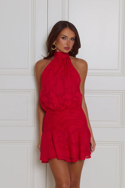 Flaunt It Gorgeous Halter Mini Dress Red