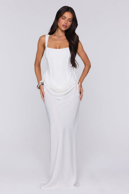 Evening Spark Satin Maxi Skirt White