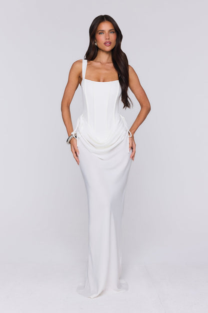 Evening Spark Satin Maxi Skirt White
