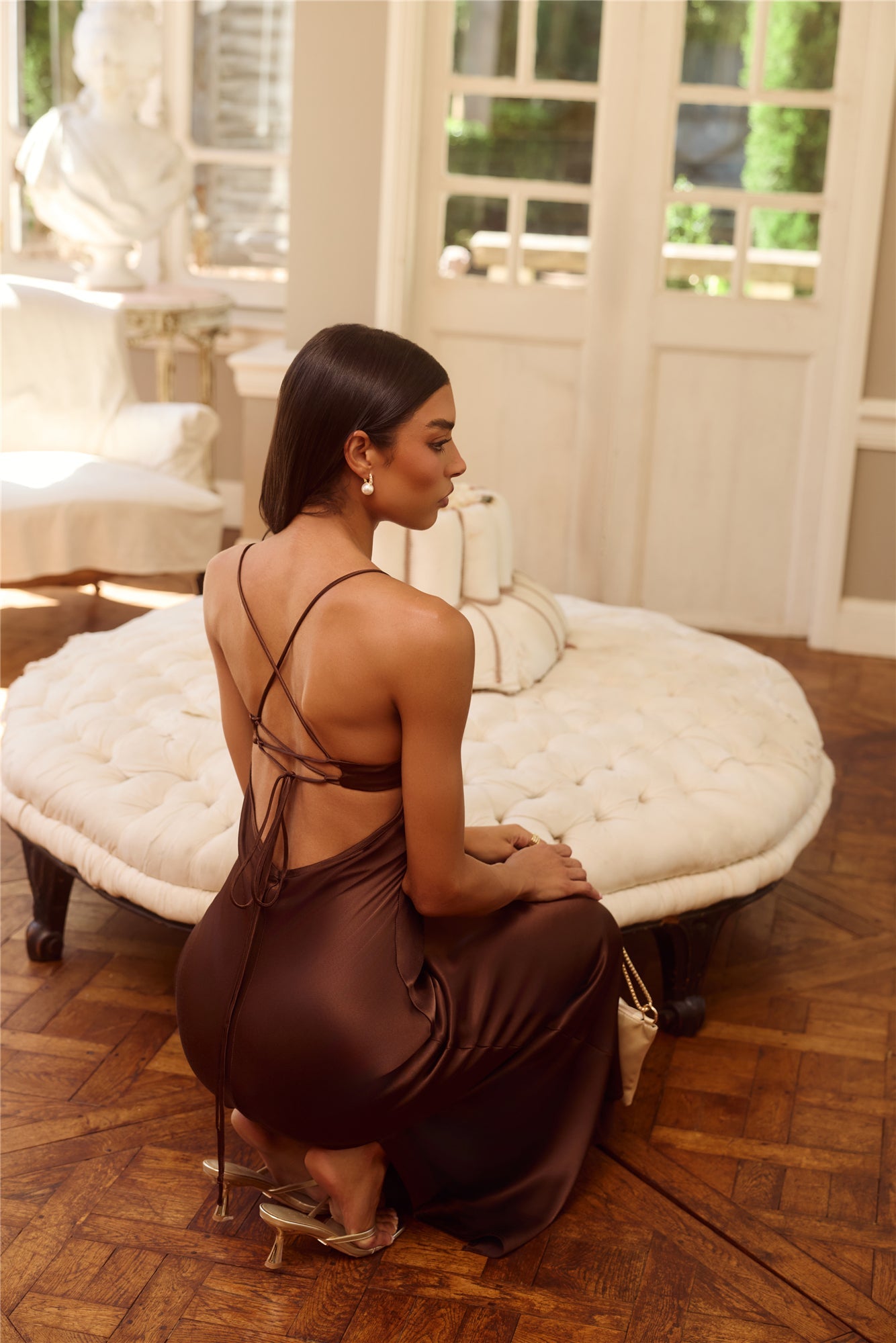 The Samara Satin Maxi Dress Chocolate Brown