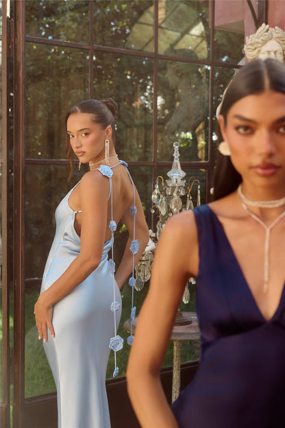 The Isabeau Satin Maxi Dress Navy