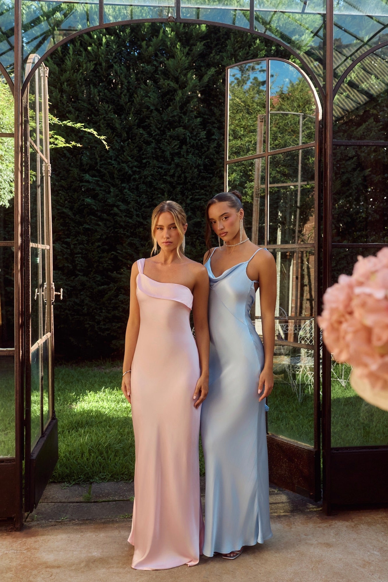 The Flora Satin Maxi Dress Light Blue