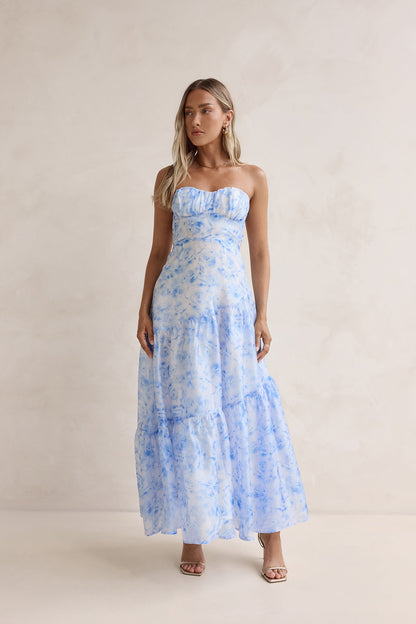 Her Best Version Strapless Maxi Dress Blue