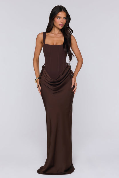 Evening Spark Satin Maxi Skirt Chocolate