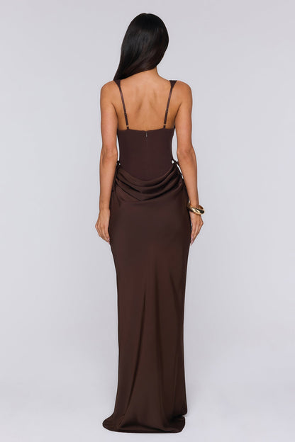 Evening Spark Satin Maxi Skirt Chocolate