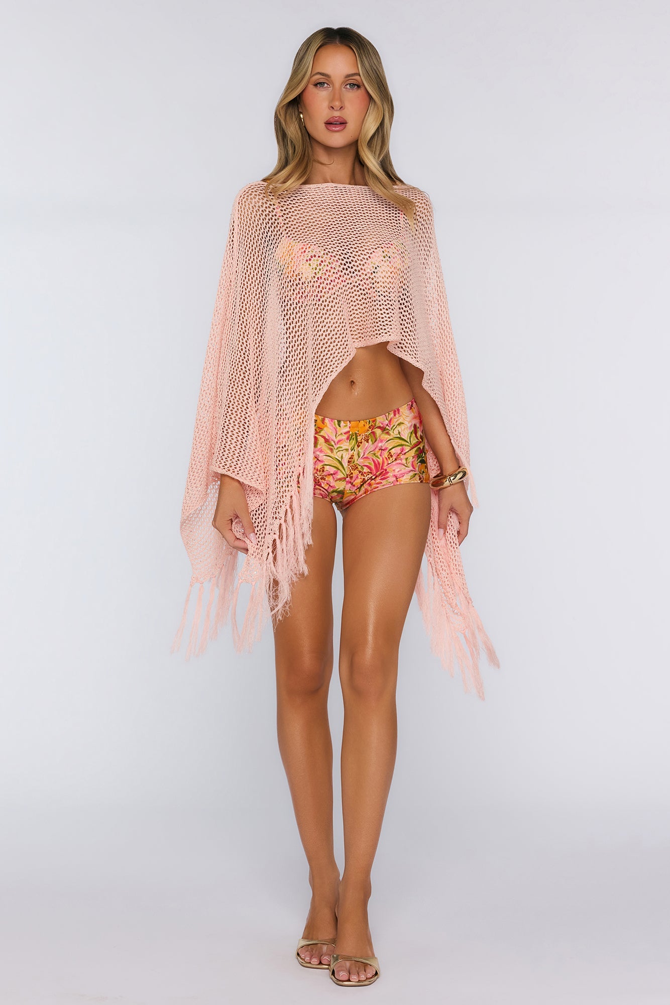 Fringe Poncho Pink