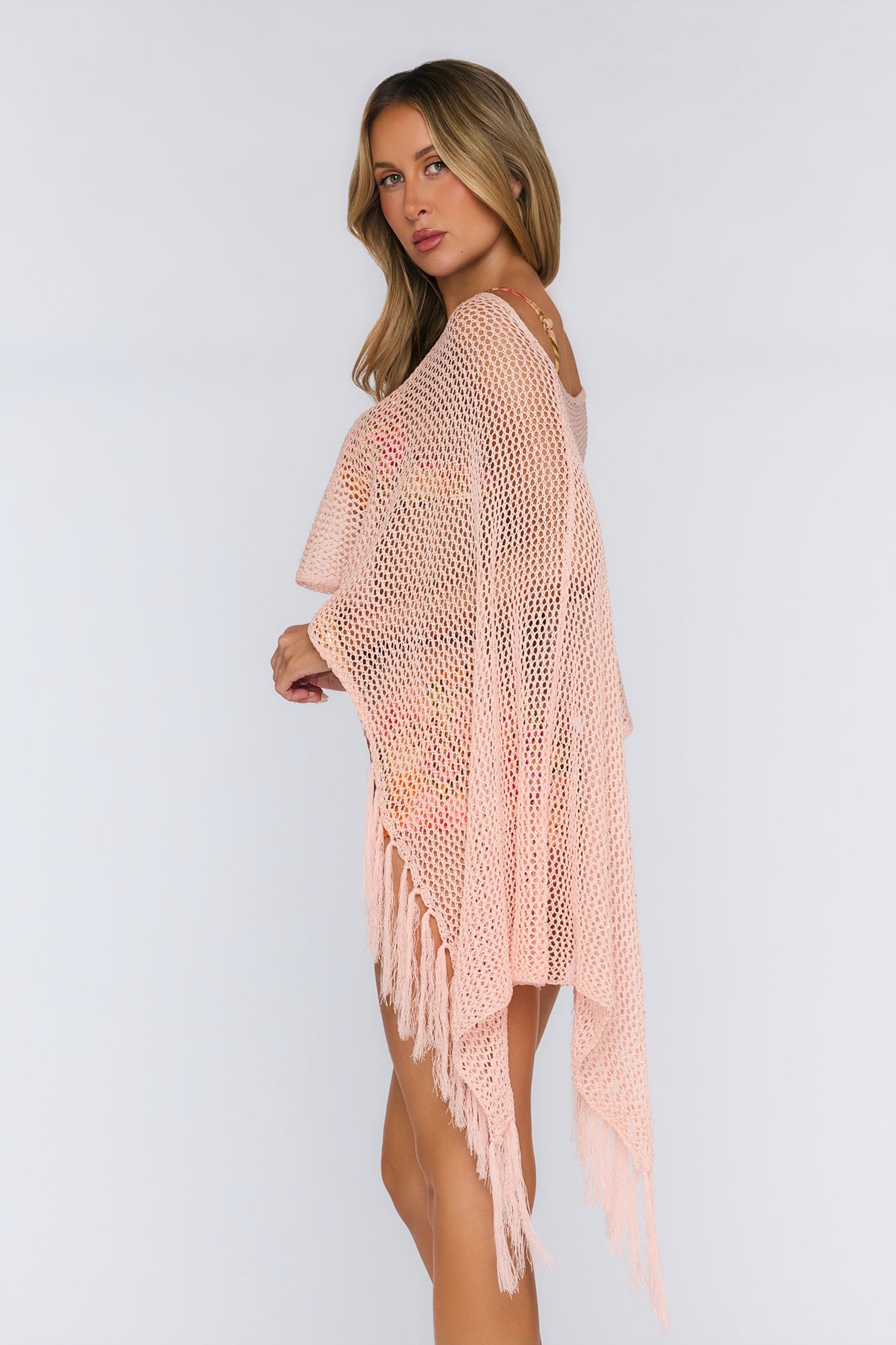 Fringe Poncho Pink