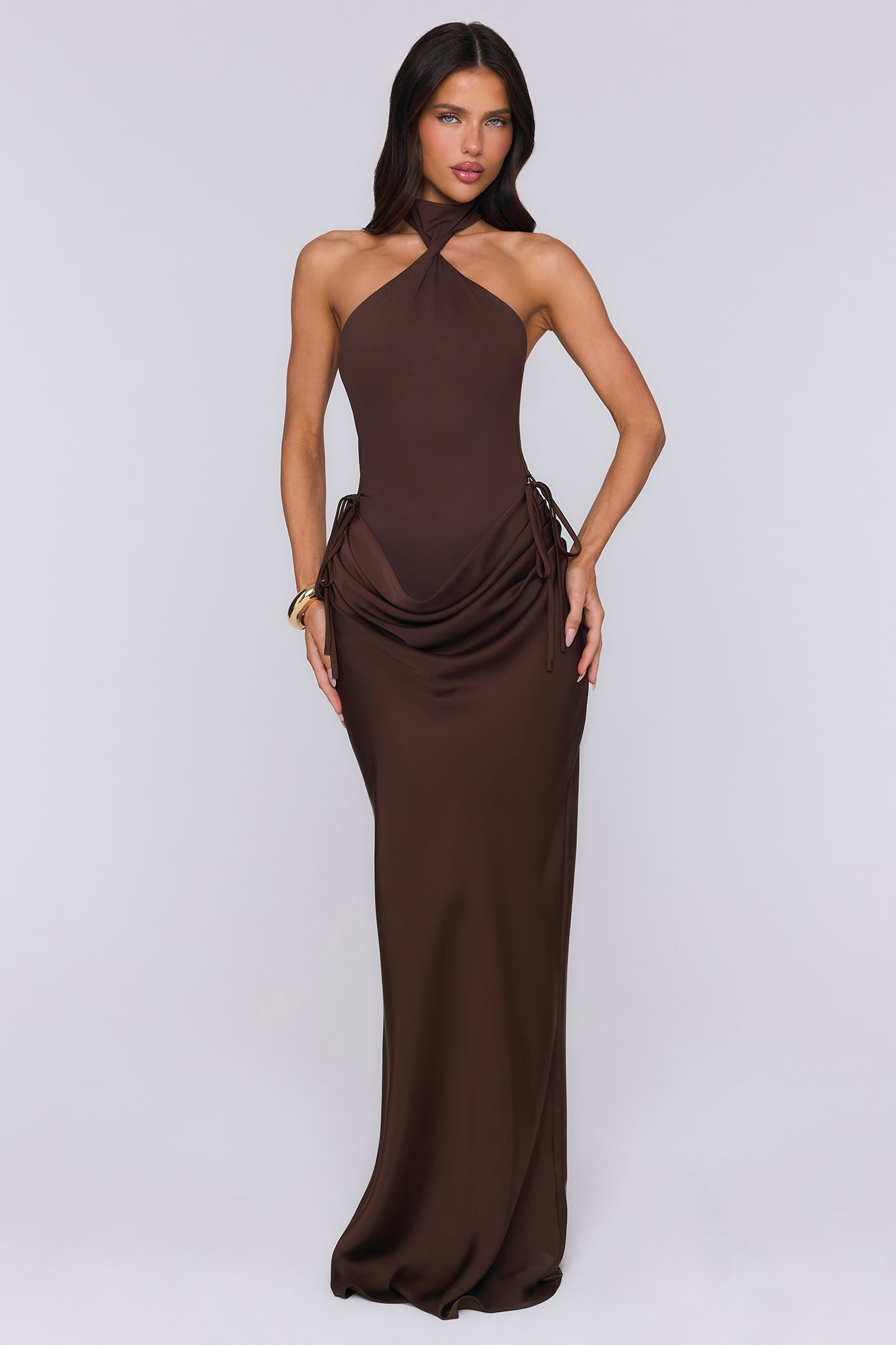 Evening Spark Satin Maxi Skirt Chocolate