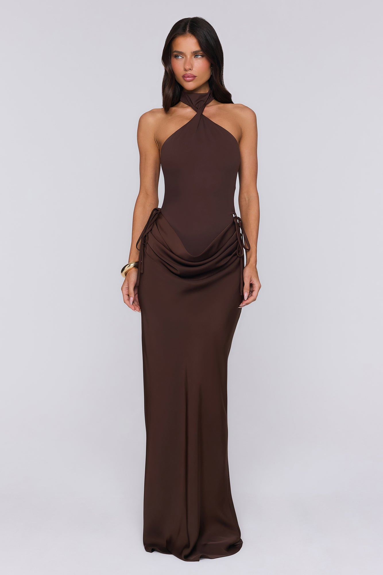 Evening Spark Satin Maxi Skirt Chocolate
