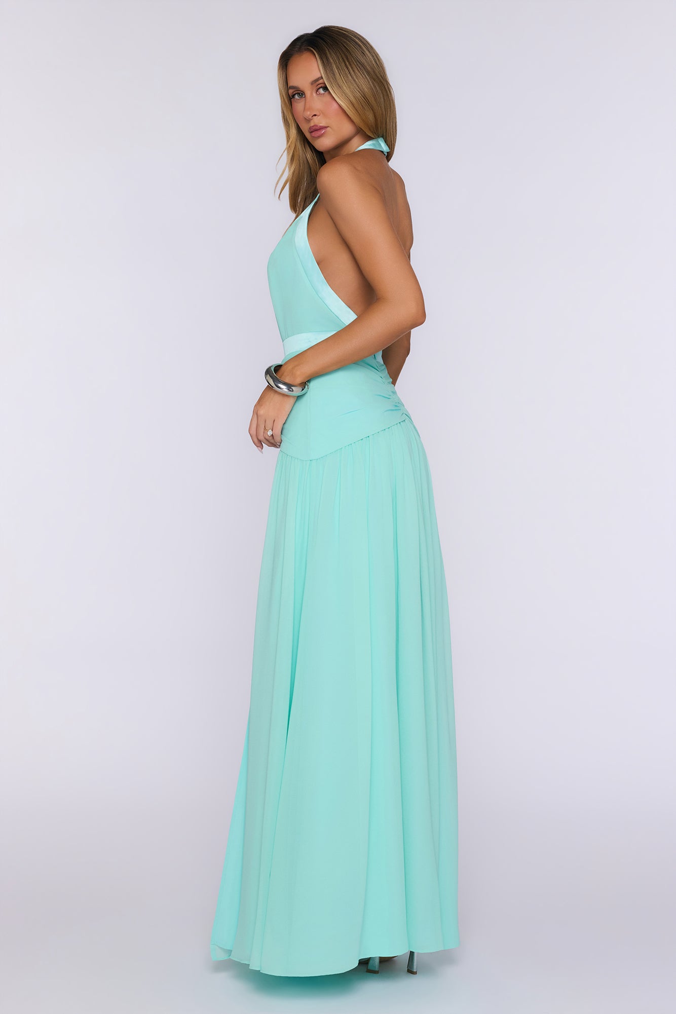 Radiance Meets Style Halter Maxi Dress Mint