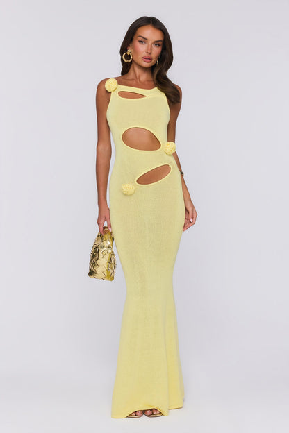 Wild Aura Knit Maxi Dress Yellow