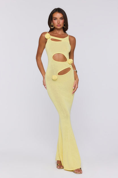 Wild Aura Knit Maxi Dress Yellow