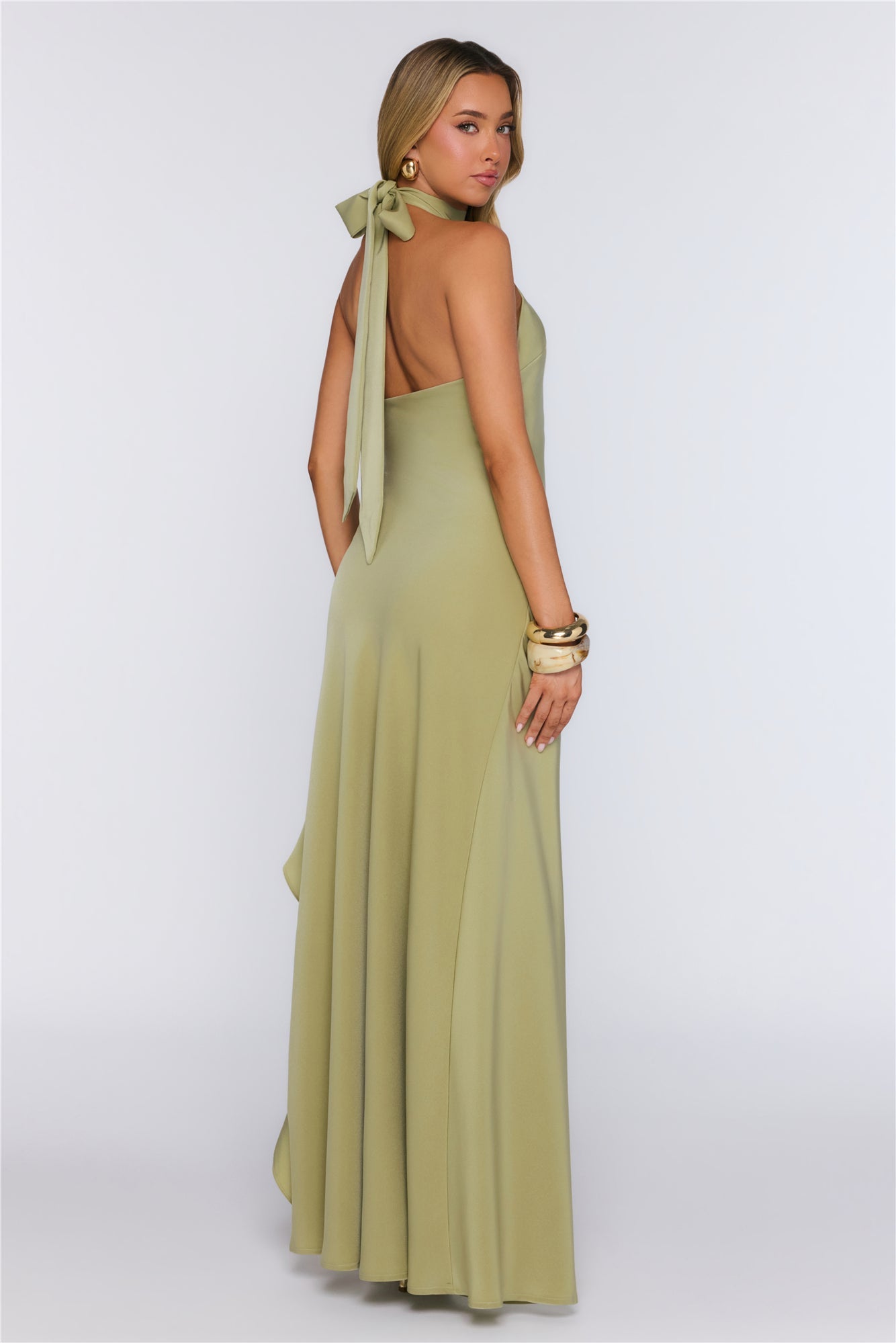 Dreamlight Halter Satin Maxi Dress Khaki