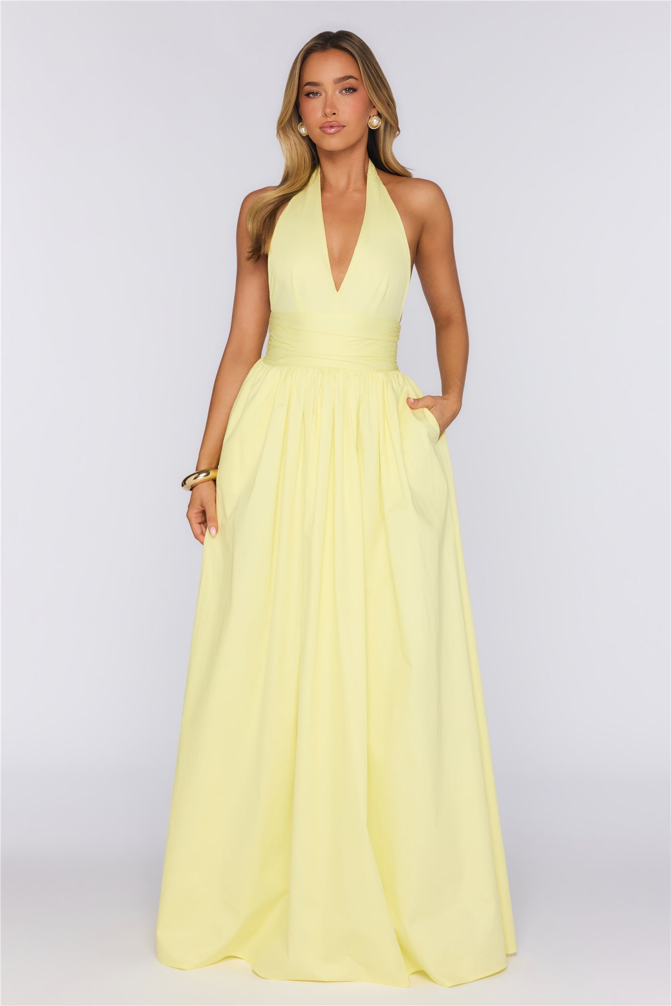 Glow And Go Halter Maxi Dress Lemon