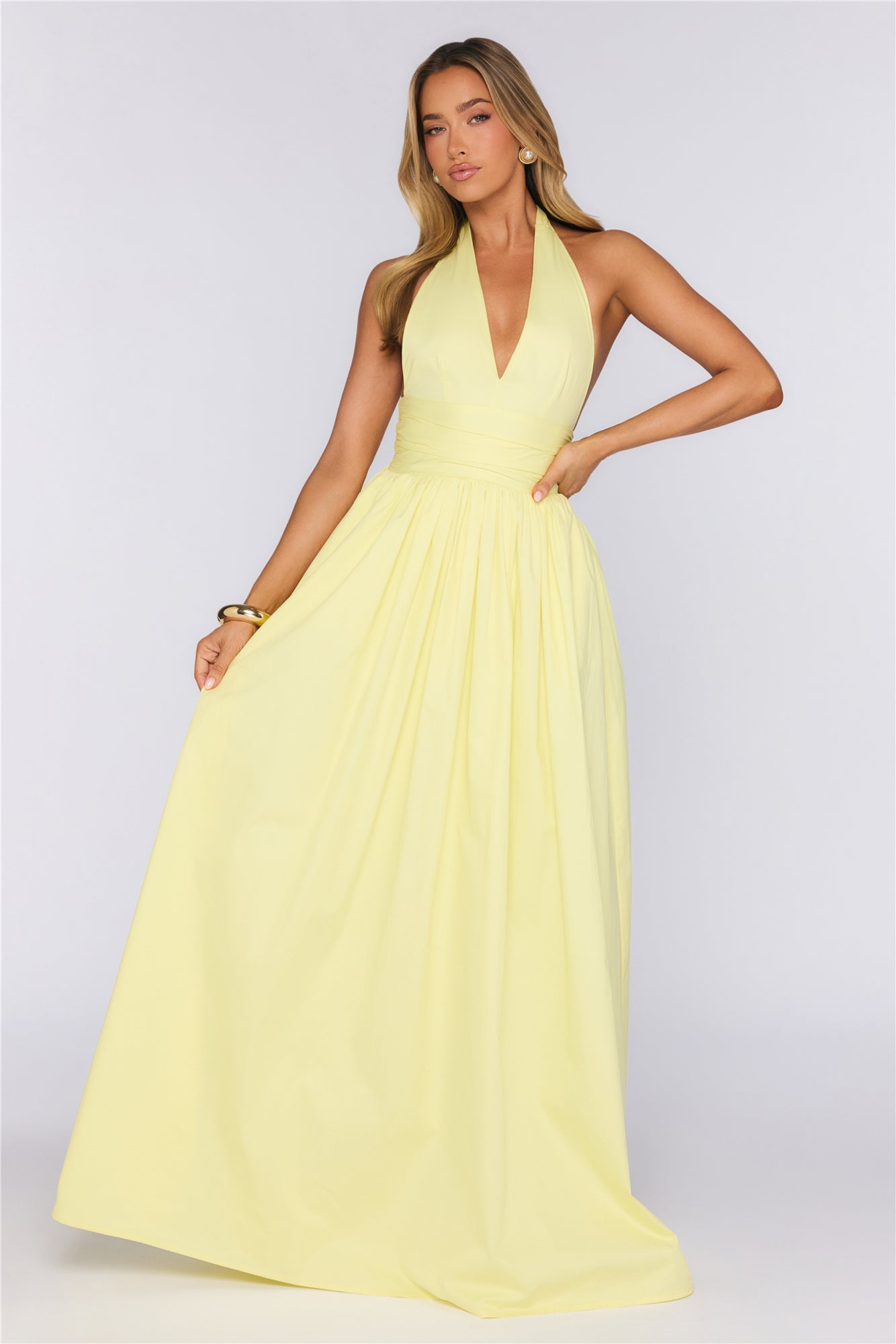 Glow And Go Halter Maxi Dress Lemon