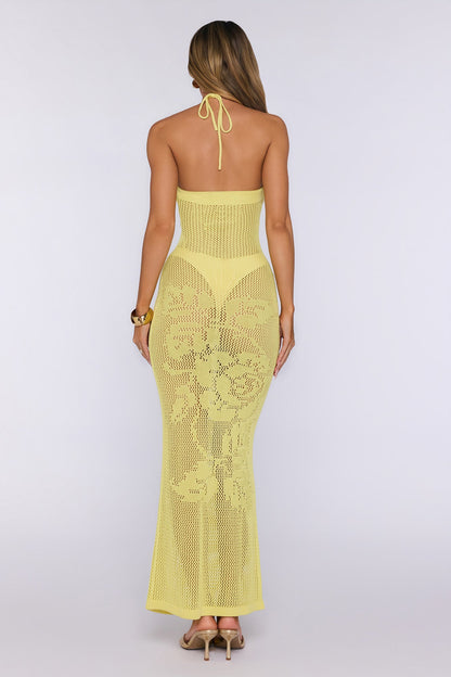 Havana Sunset Knit Halter Maxi Dress Yellow