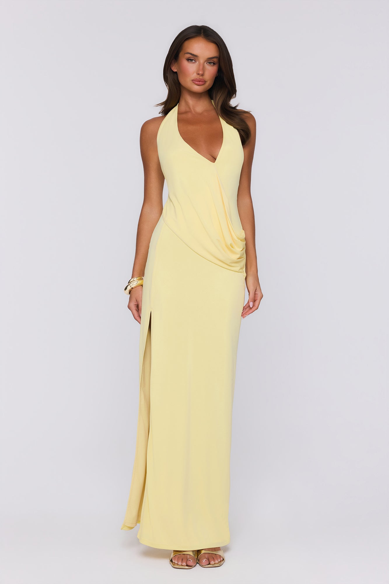 Sunny Aura Halter Maxi Dress Yellow