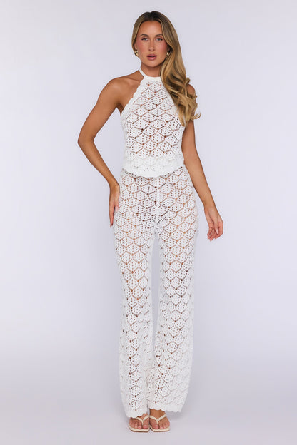 Palm Shade Knit Pants White