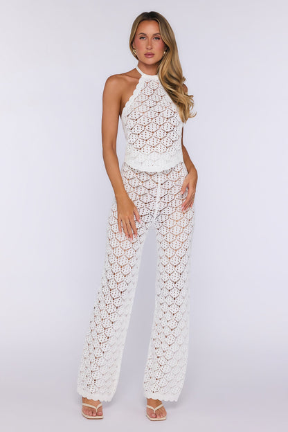Palm Shade Halter Knit Top White