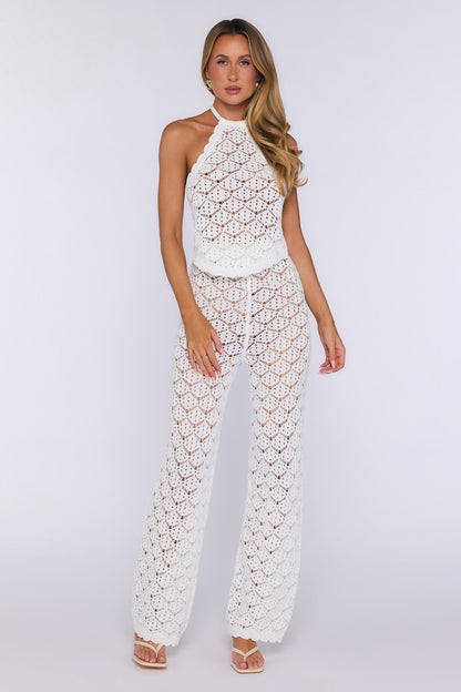 Palm Shade Knit Pants White