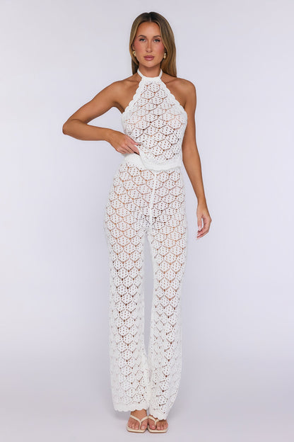 Palm Shade Knit Pants White
