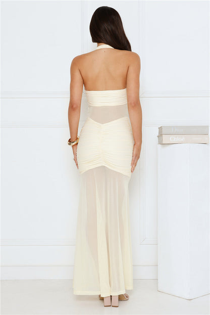 You Glow Halter Mesh Maxi Dress Yellow