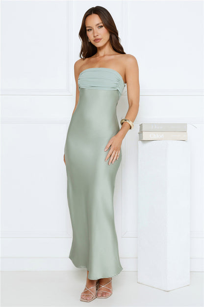 Every Love Song Satin Strapless Maxi Dress Sage