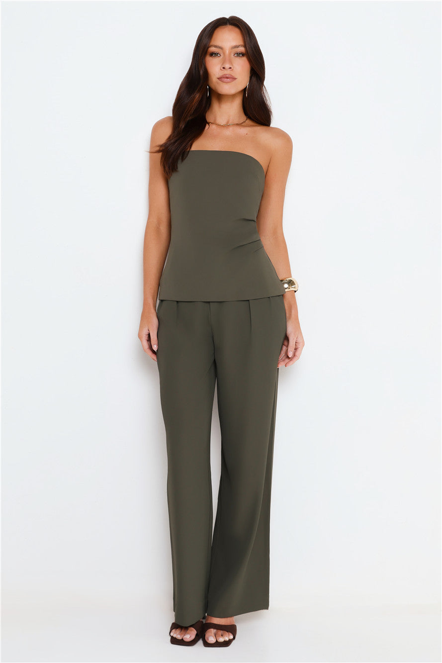 Core Cut Tailored Strapless Top Khaki