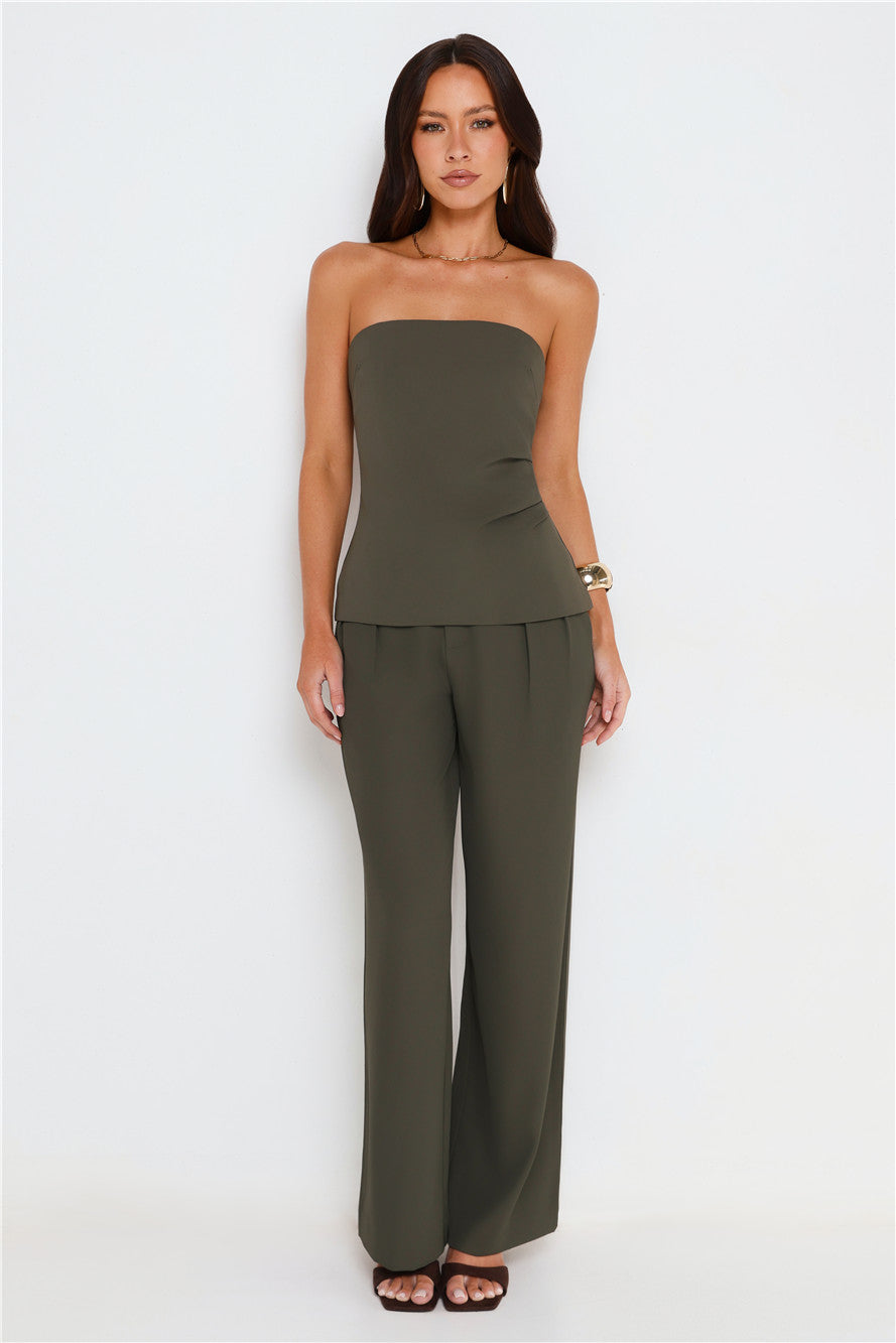 Core Cut Tailored Strapless Top Khaki