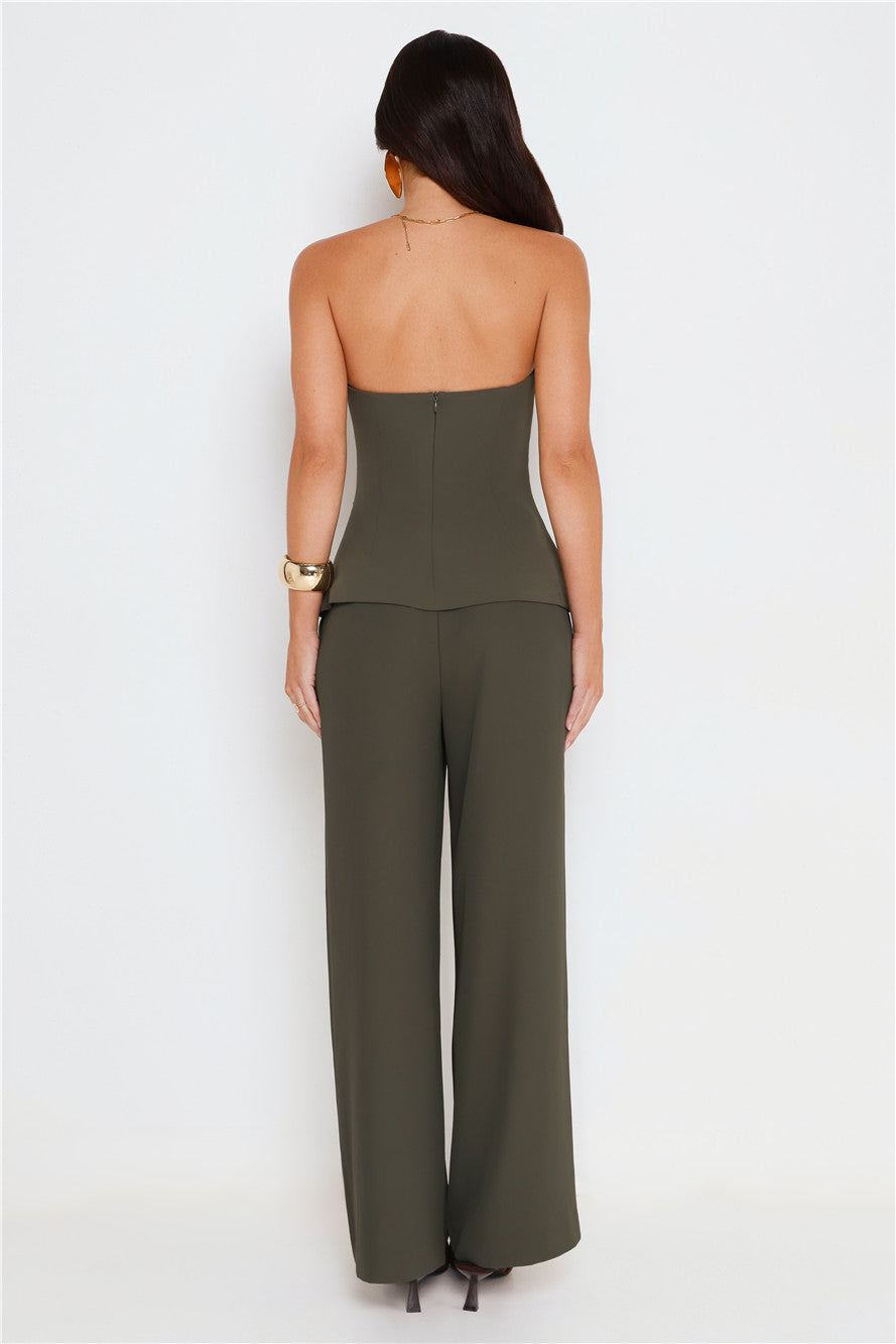 Core Cut Tailored Strapless Top Khaki
