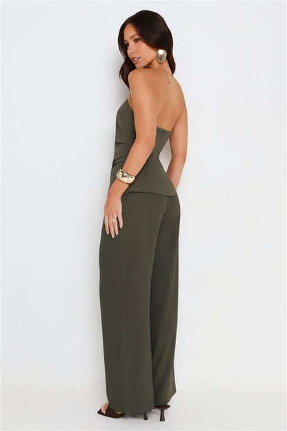 Core Cut Tailored Strapless Top Khaki