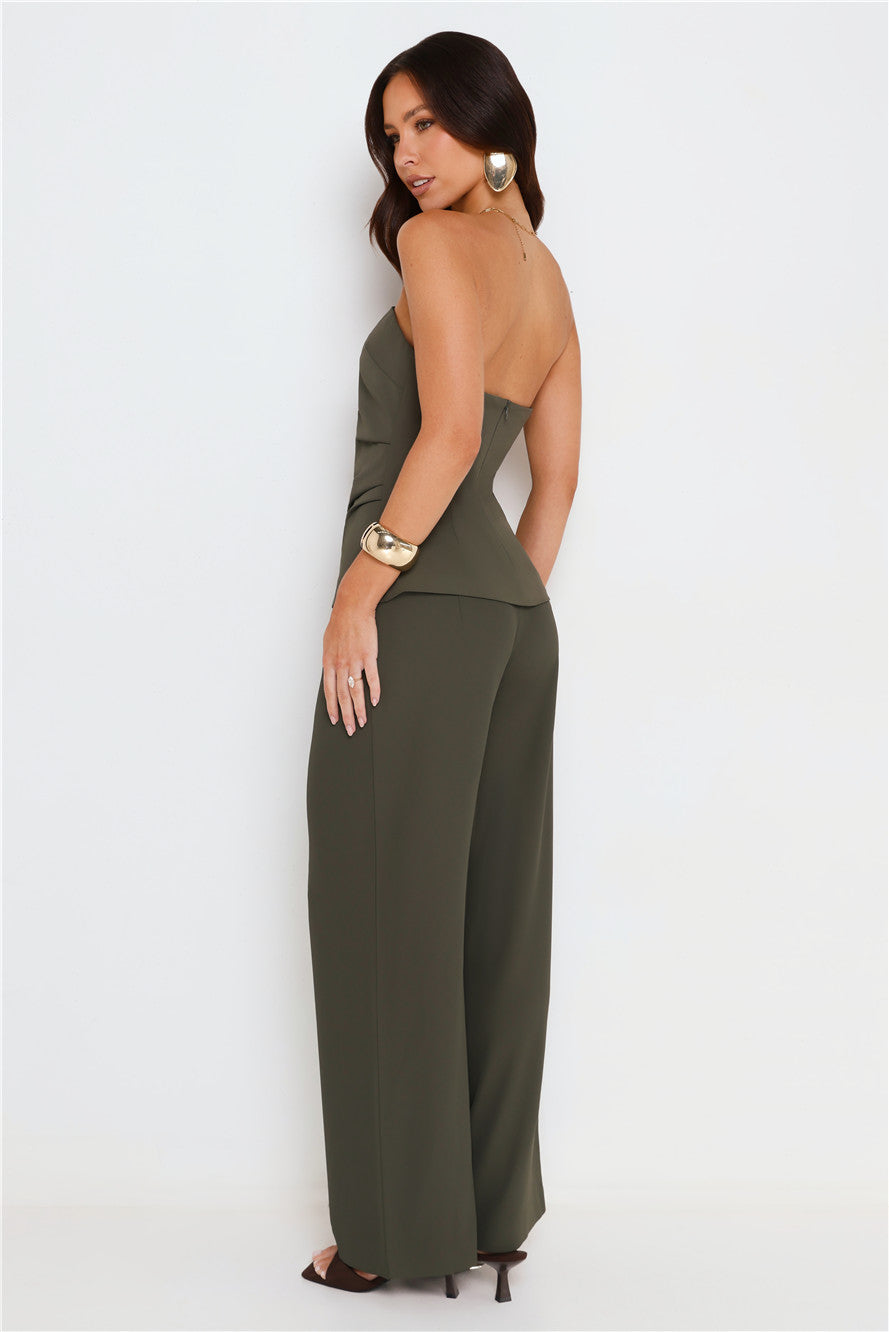 Core Cut Tailored Strapless Top Khaki