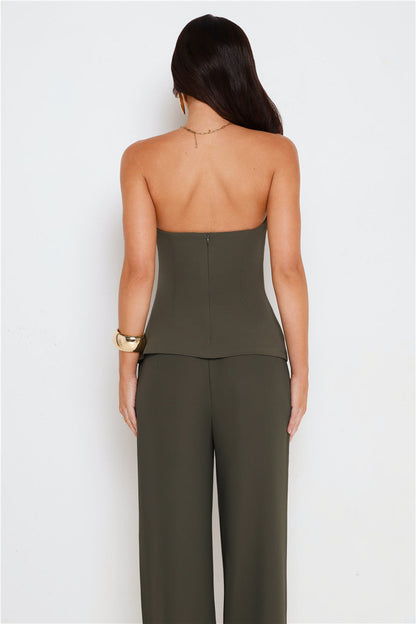 Core Cut Tailored Strapless Top Khaki