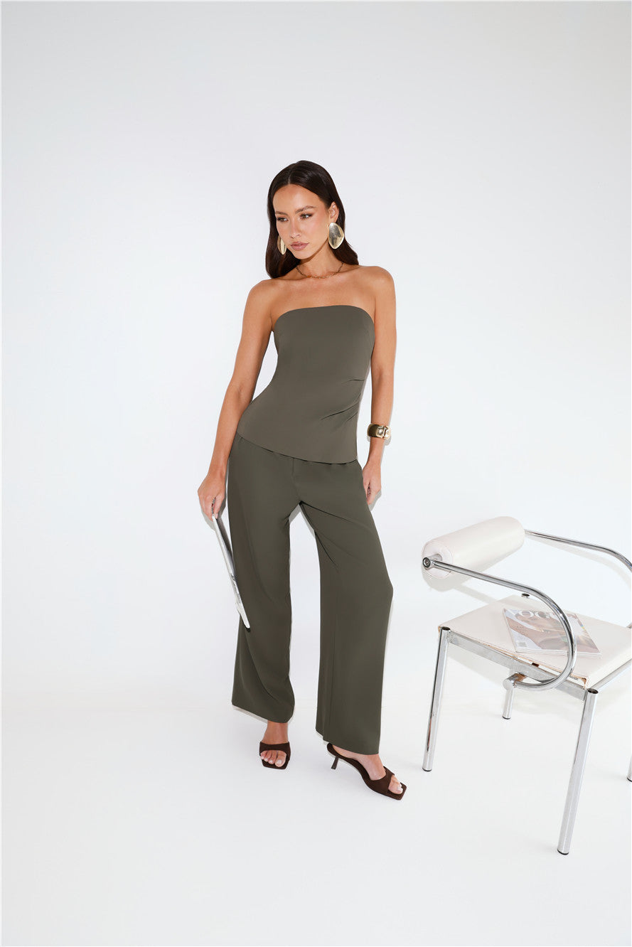 Core Cut Tailored Strapless Top Khaki