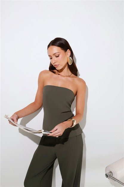 Core Cut Tailored Strapless Top Khaki