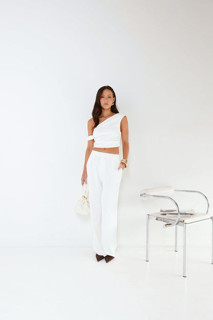 Linear Mood High Rise Straight Leg Tailored Pants White